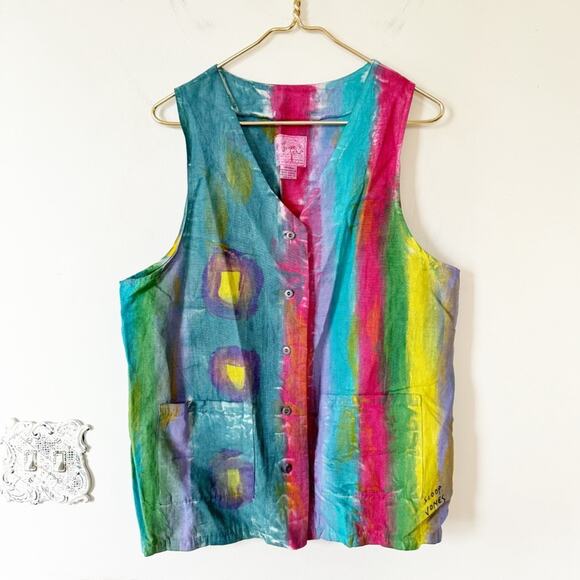 Sloop Jones Virgin Islands OOAK Hand Painted Tie Dye Artsy Linen Vest L - Picture 7 of 7
